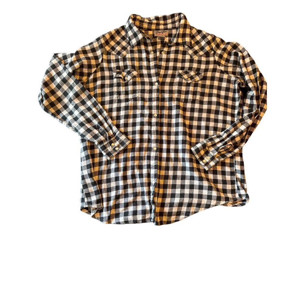 Wrangle Black & White Plaid Long Sleeve Snap Close Shirt XXL